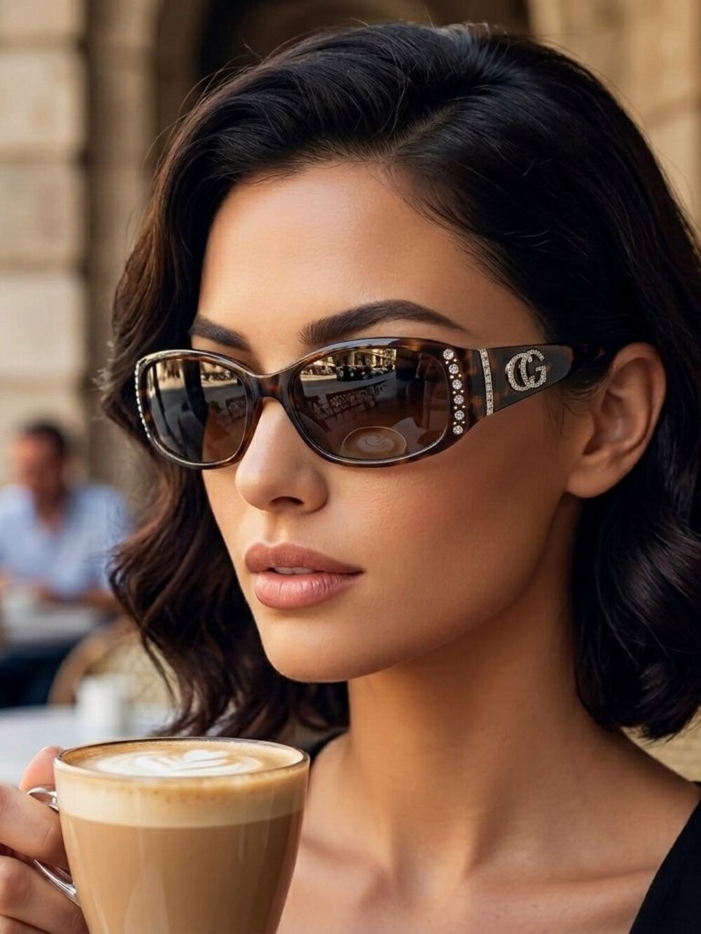 VG DESIGNER WOMEN’S SUNGLASSES BROWN RHINESTONE UV400 LUXURY EYEWEAR PROTECTION
